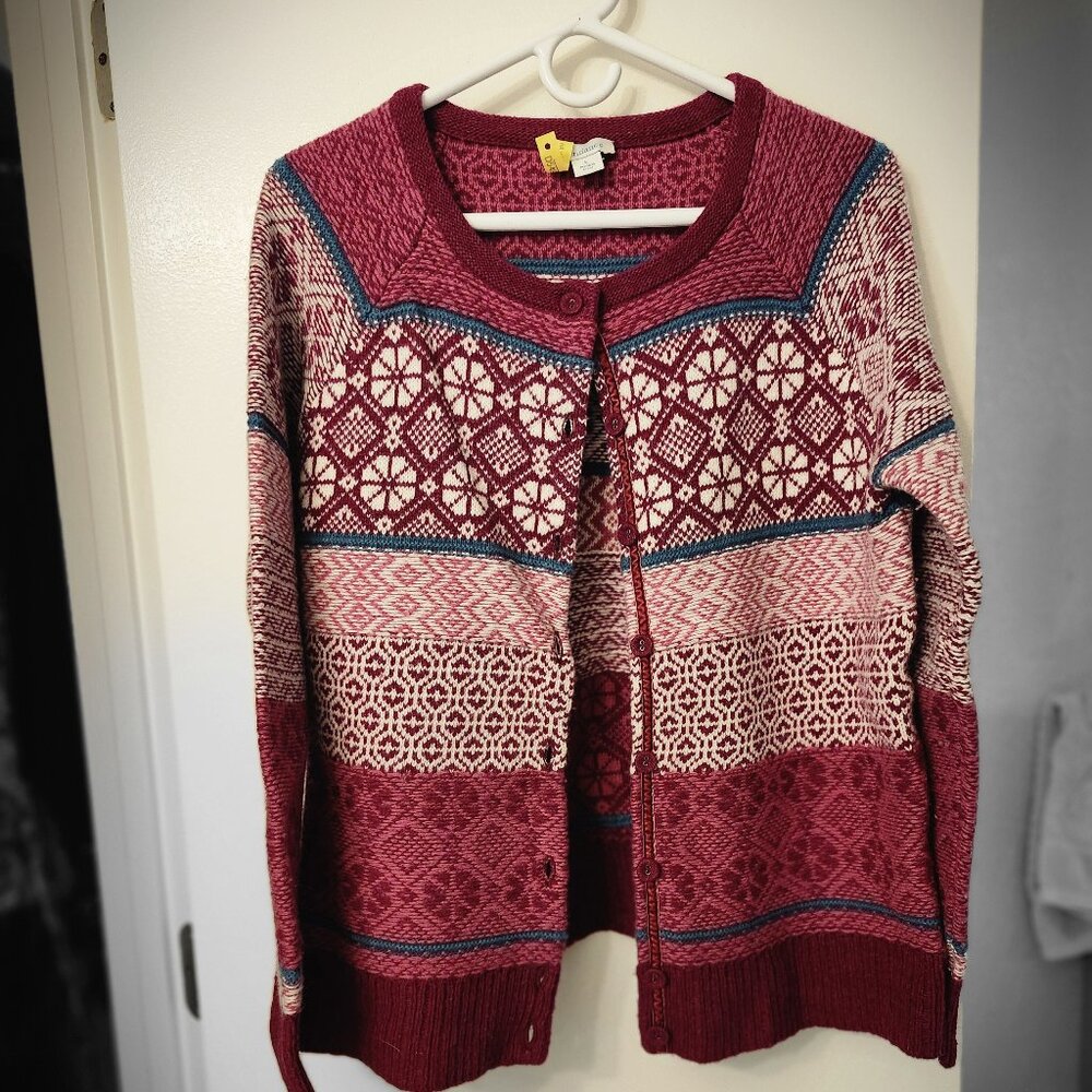 Sundance cardigan sweater shades of Cranberry, Pink and Teal - Large